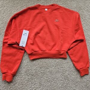 ALO Yoga Bright Red Cropped Crewneck Sweatshirt Size M